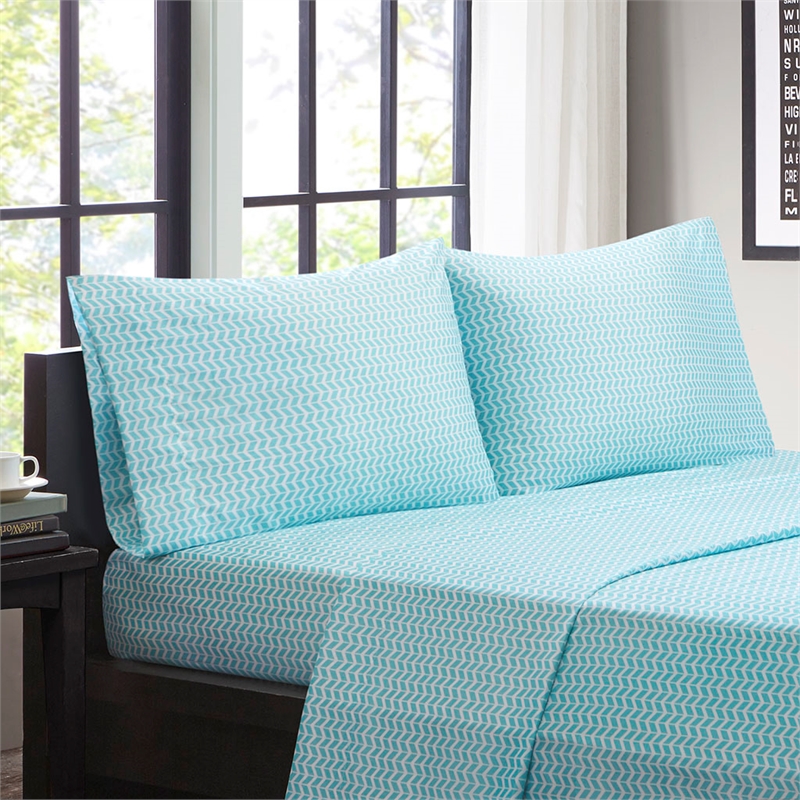 Olliix Intelligent Design Chevron Twin Sheet Set Polyester in Aqua