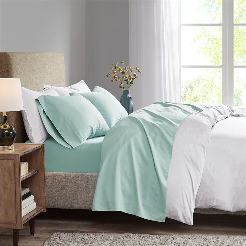 Olliix Madison Park 3M Microcell Full Sheet Set Polyester in Seafoam