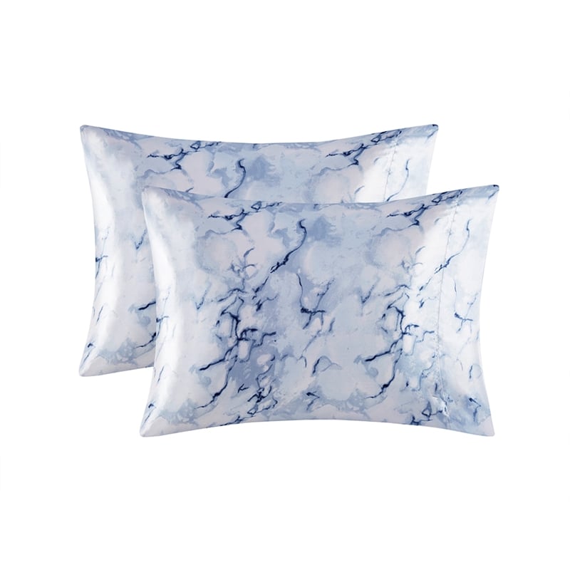 Olliix Madison Park Essentials Printed Satin King Sheet Set in Blue Marble