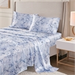 Olliix Madison Park Essentials Printed Satin King Sheet Set in Blue Marble