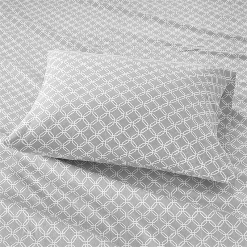 Olliix True North by Sleep Philosophy Cozy Flannel King Sheet Set in Grey Geo