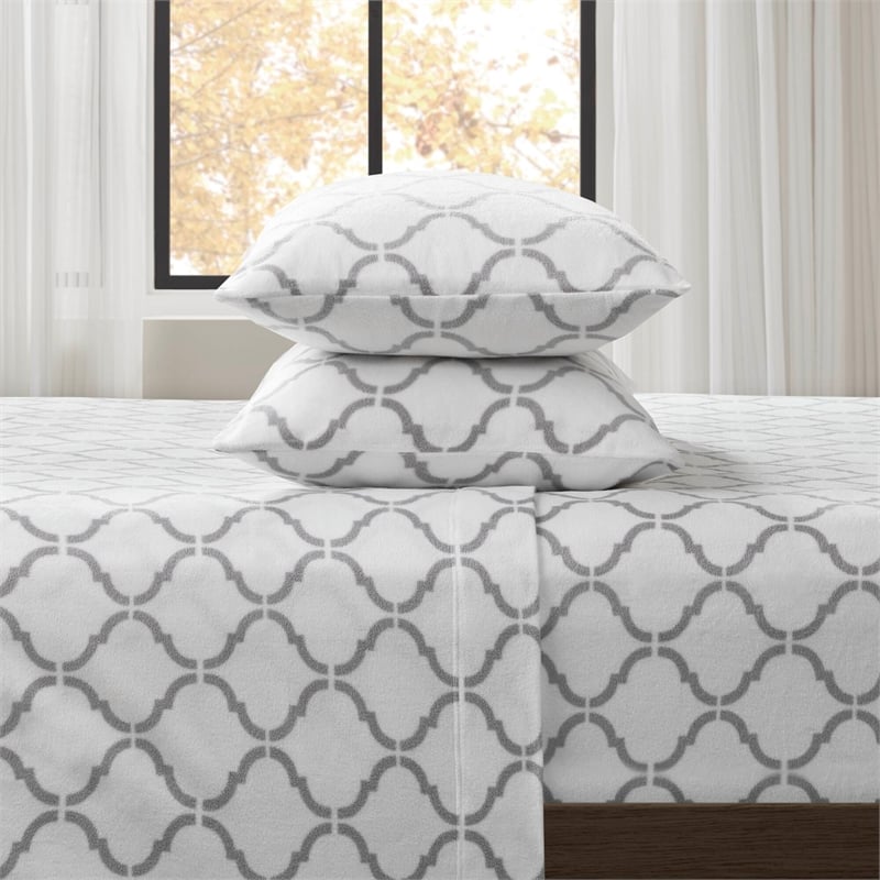 Olliix True North by Sleep Philosophy Micro Fleece Twin Sheet Set in Grey Geo