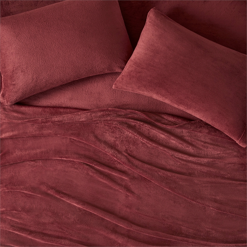 Olliix True North by Sleep Philosophy Soloft Plush Full Sheet Set in Burgundy