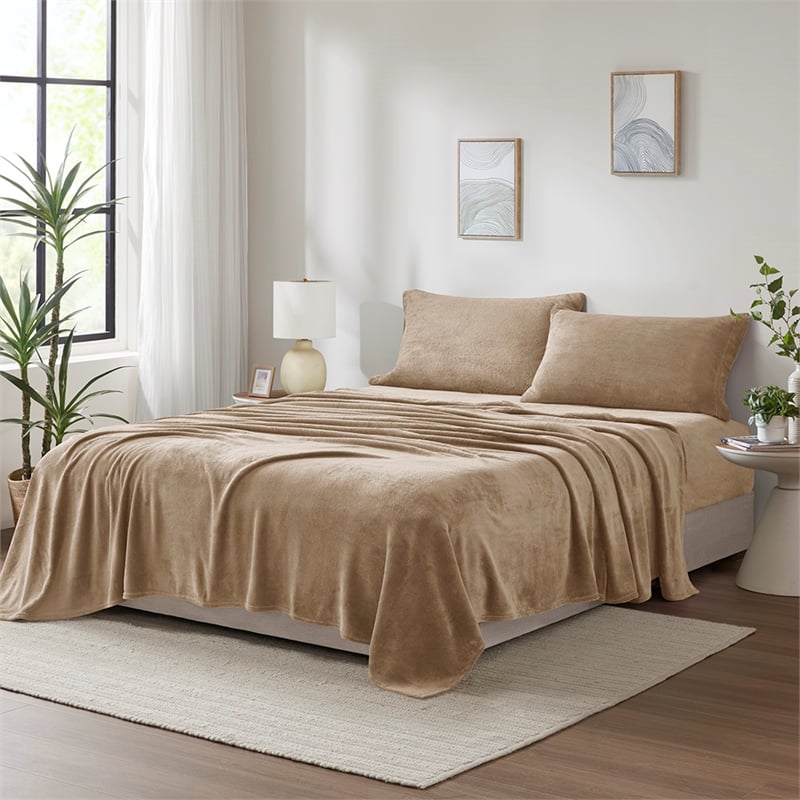 Olliix True North by Sleep Philosophy Soloft Plush Twin Sheet Set in Taupe