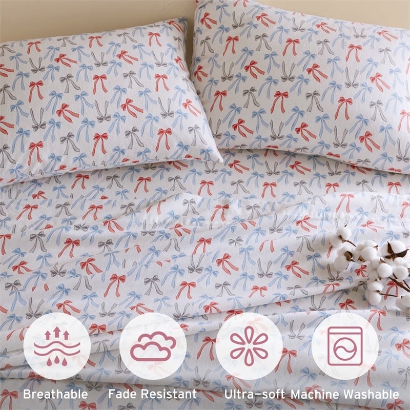 Olliix Intelligent Design Cozy Soft Twin Sheet Set Cotton in Happy Bows