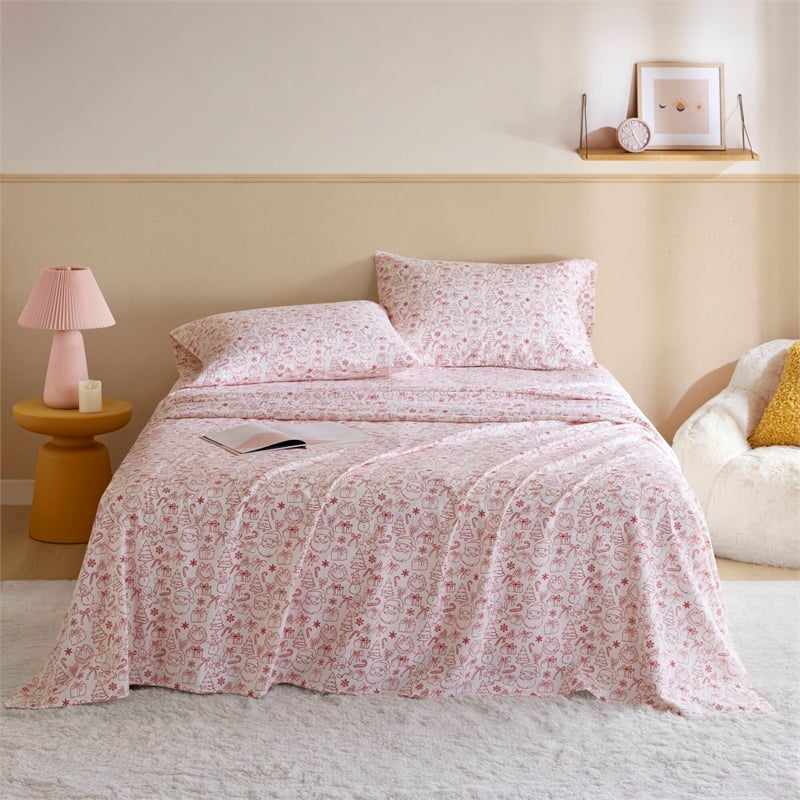 Olliix Intelligent Design Cozy Soft Twin Sheet Set Cotton in Holiday Doodles