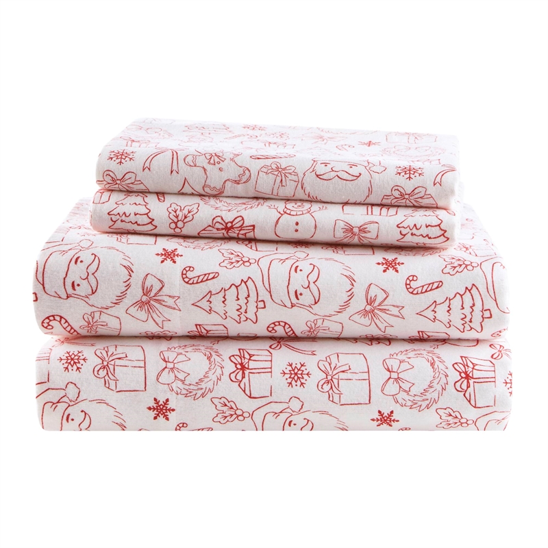 Olliix Intelligent Design Cozy Soft Full Sheet Set Cotton in Holiday Doodles