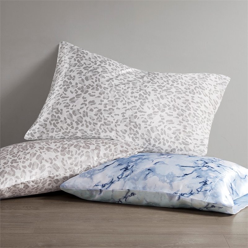 Olliix Madison Park Essentials Printed Satin Full Sheet Set in Blue Marble