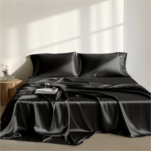 Olliix Madison Park Essentials Satin Twin Sheet Set Polyester in Black