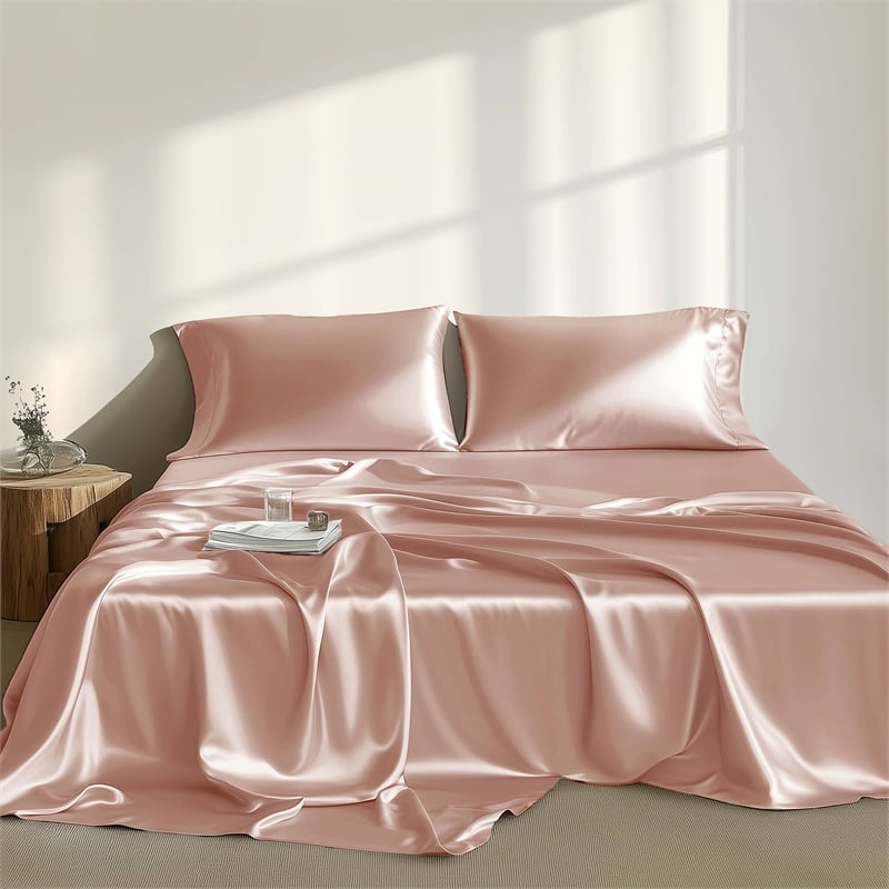 Olliix Madison Park Essentials Satin Twin Sheet Set Polyester in Blush