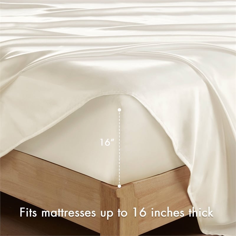 Olliix Madison Park Essentials Satin Twin Sheet Set Polyester in Ivory