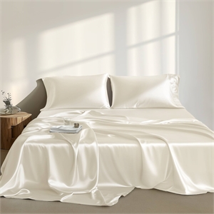 Olliix Madison Park Essentials Satin Twin Sheet Set Polyester in Ivory