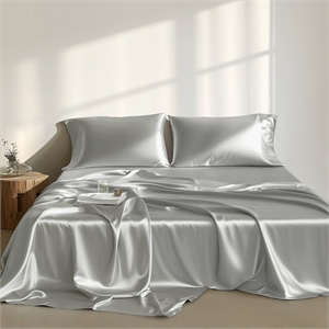 Olliix Madison Park Essentials Satin Twin Sheet Set Polyester in Light Grey