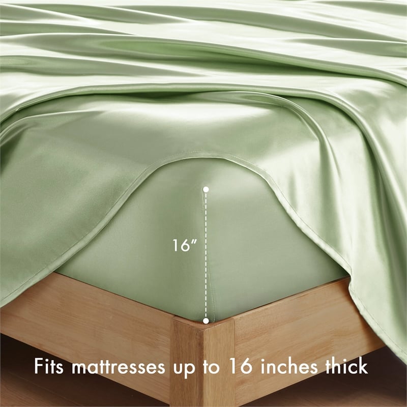 Olliix Madison Park Essentials Satin Twin Sheet Set Polyester in Sage
