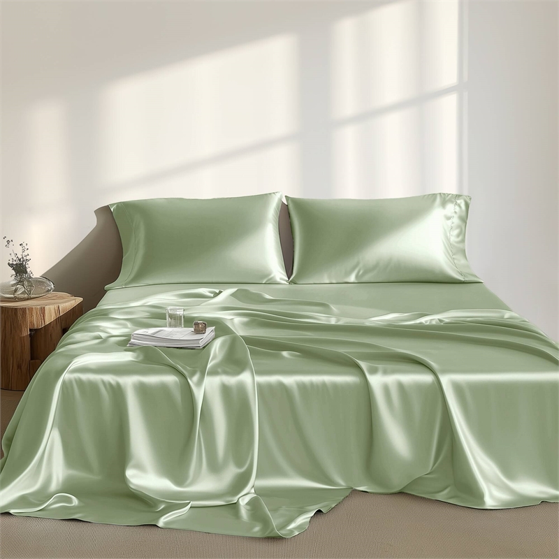 Olliix Madison Park Essentials Satin Twin Sheet Set Polyester in Sage