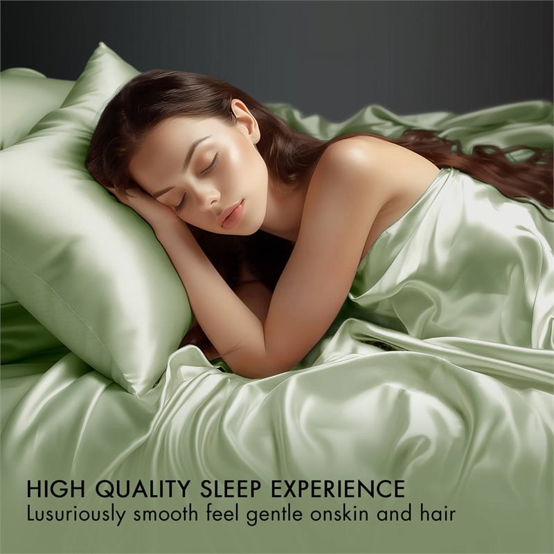 Olliix Madison Park Essentials Satin Full Sheet Set Polyester in Sage