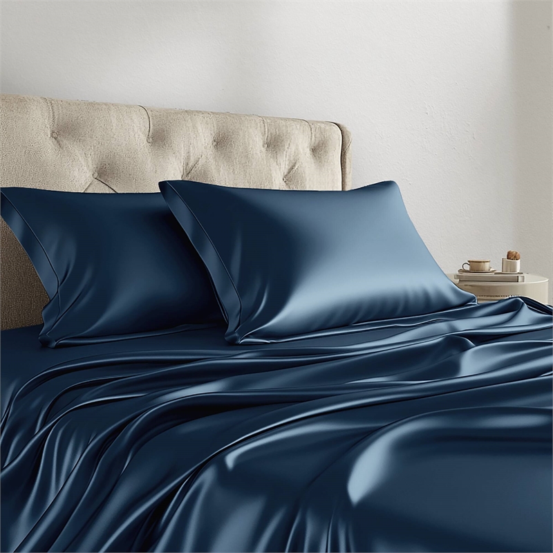 Olliix Madison Park Essentials Satin King Sheet Set Polyester in Midnight Blue