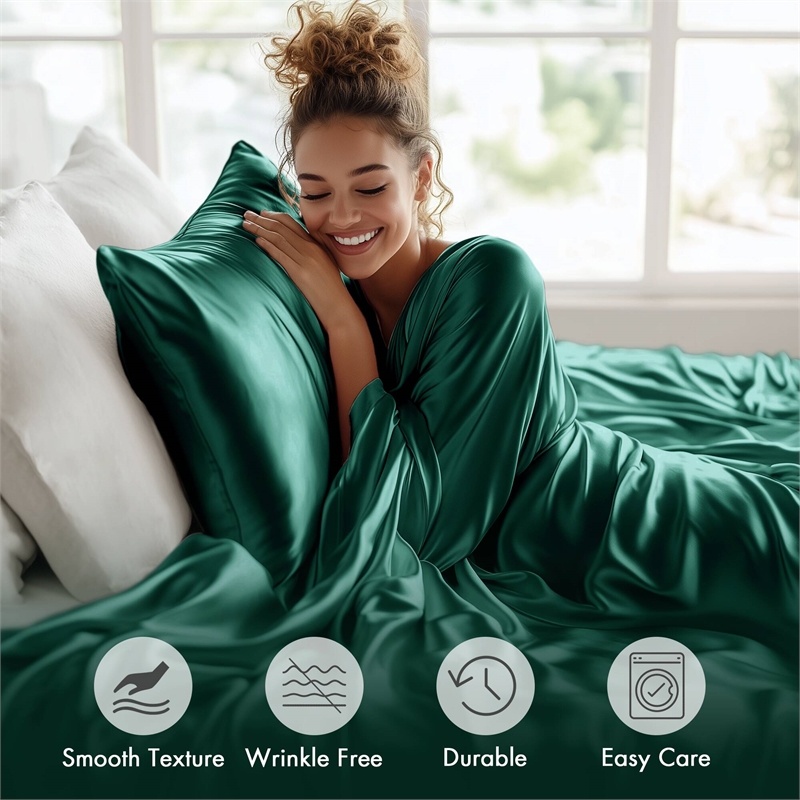 Olliix Madison Park Essentials Satin Full Sheet Set Polyester in Emerald