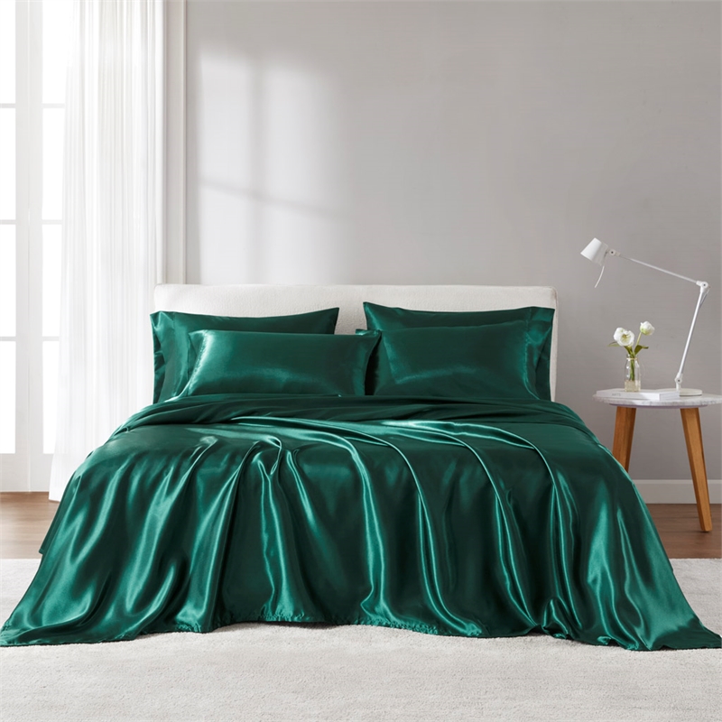 Olliix Madison Park Essentials Satin King Sheet Set Polyester in Emerald