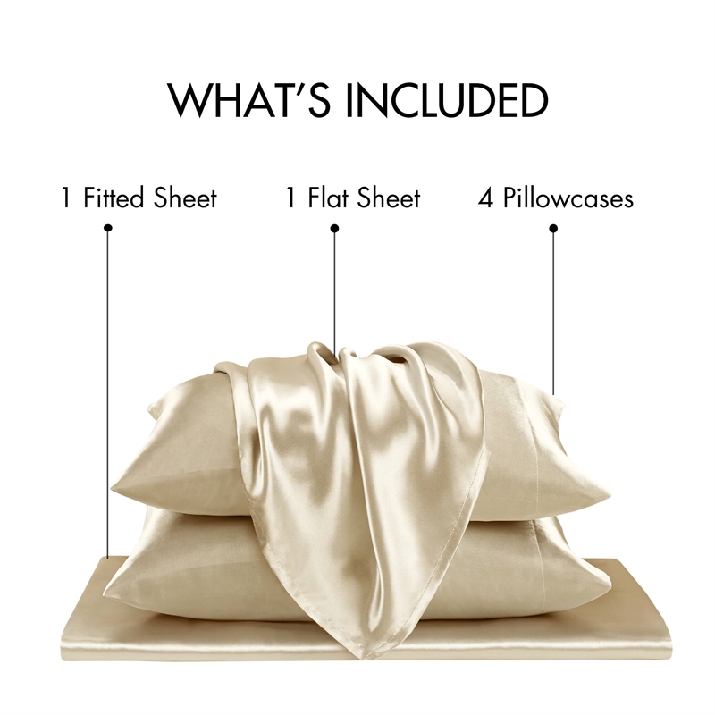 Olliix Madison Park Essentials Satin Full Sheet Set Polyester in Champagne