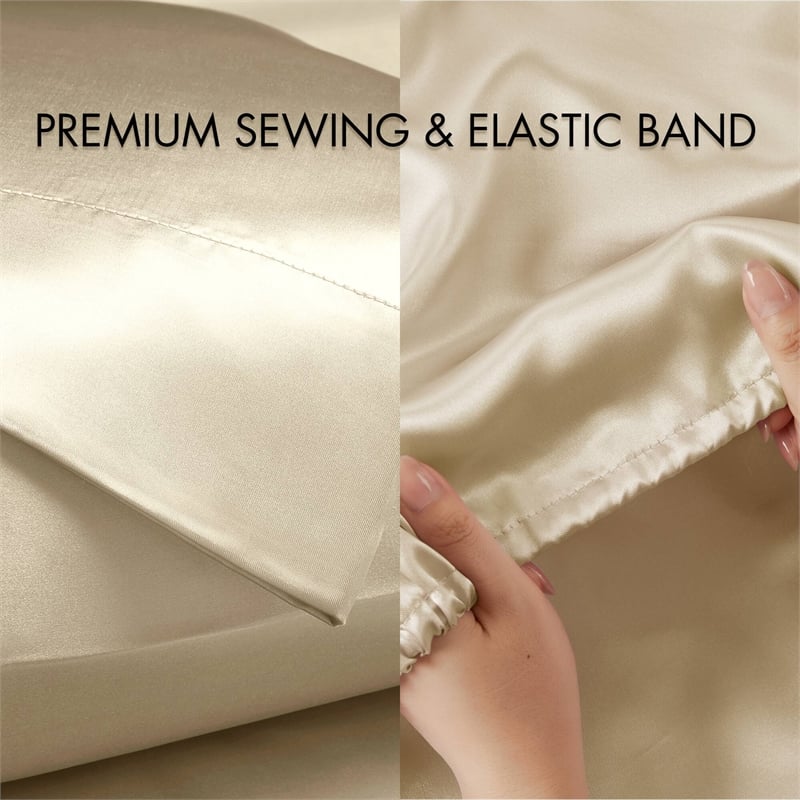Olliix Madison Park Essentials Satin King Sheet Set Polyester in Champagne