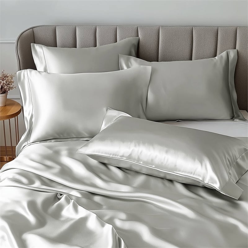 Olliix Madison Park Essentials Satin Full Sheet Set Polyester in Light Grey