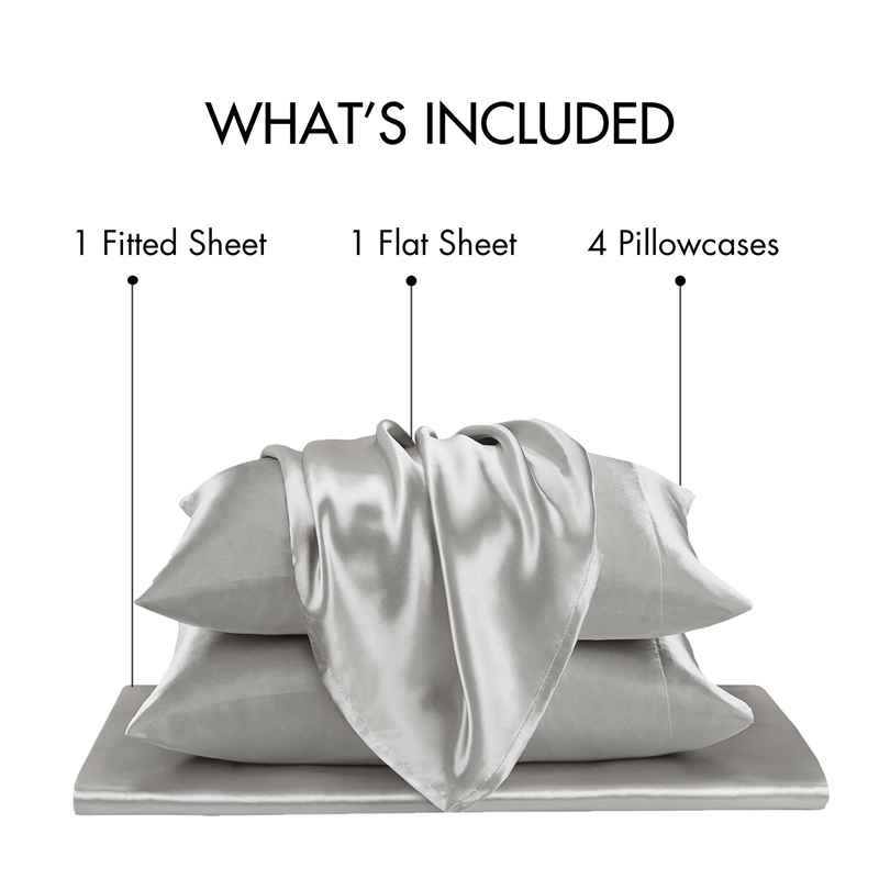 Olliix Madison Park Essentials Satin Full Sheet Set Polyester in Light Grey