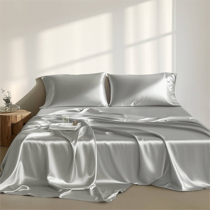 Olliix Madison Park Essentials Satin Full Sheet Set Polyester in Light Grey