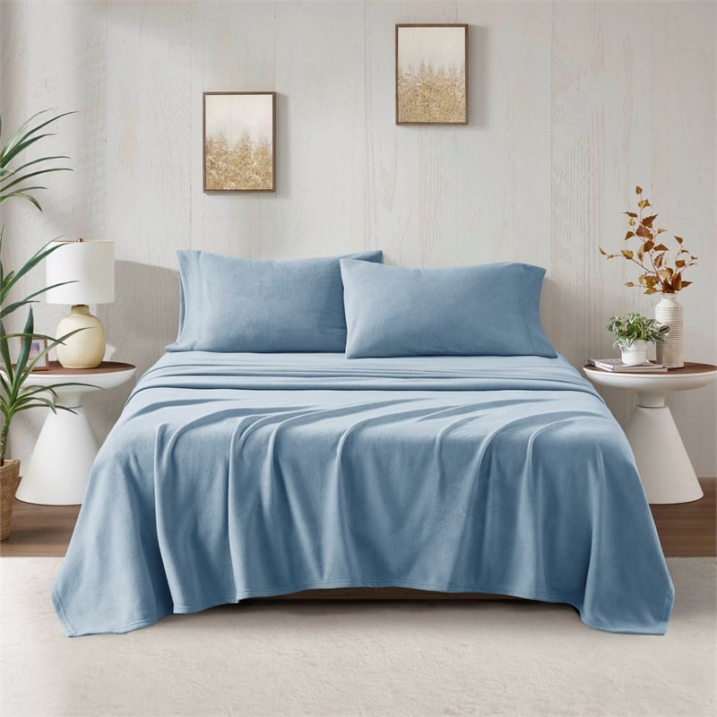 Olliix True North by Sleep Philosophy Micro Fleece King Sheet Set in Blue