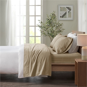 Olliix True North by Sleep Philosophy Cozy Flannel Full Sheet Set in Tan Solid