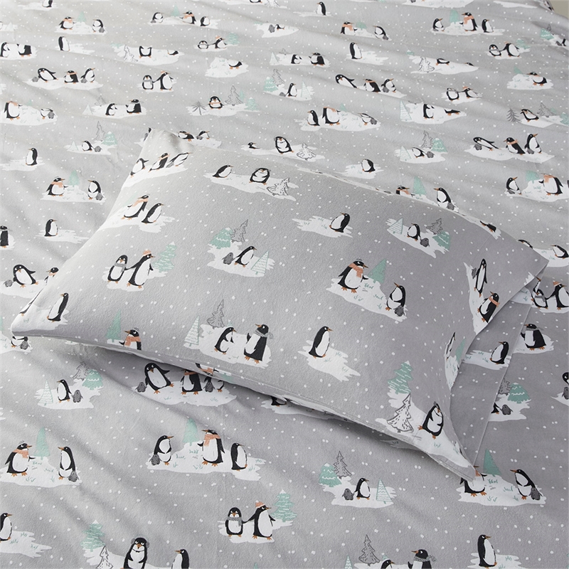 Olliix True North by Sleep Philosophy Cozy Flannel King Sheet Set in Grey