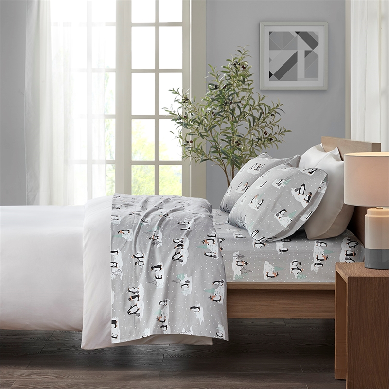 Olliix True North by Sleep Philosophy Cozy Flannel King Sheet Set in Grey