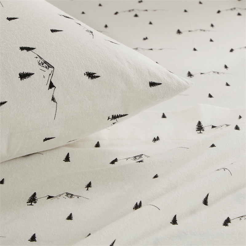 Olliix Woolrich Cotton Flannel Twin Sheet Set Cotton in Black Pine Trees