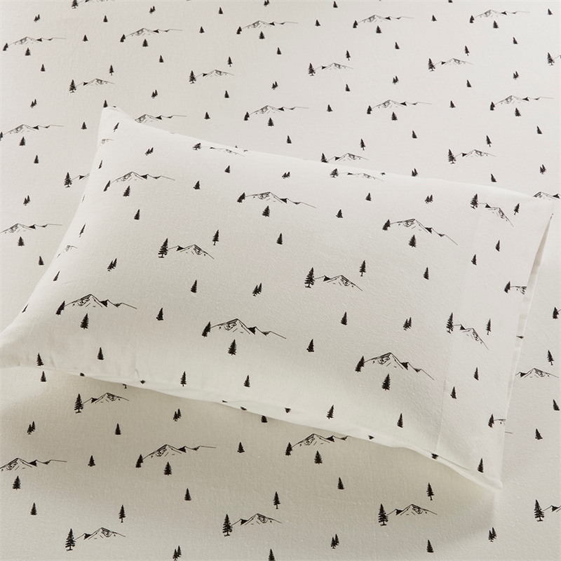 Olliix Woolrich Cotton Flannel King Sheet Set Cotton in Black Pine Trees