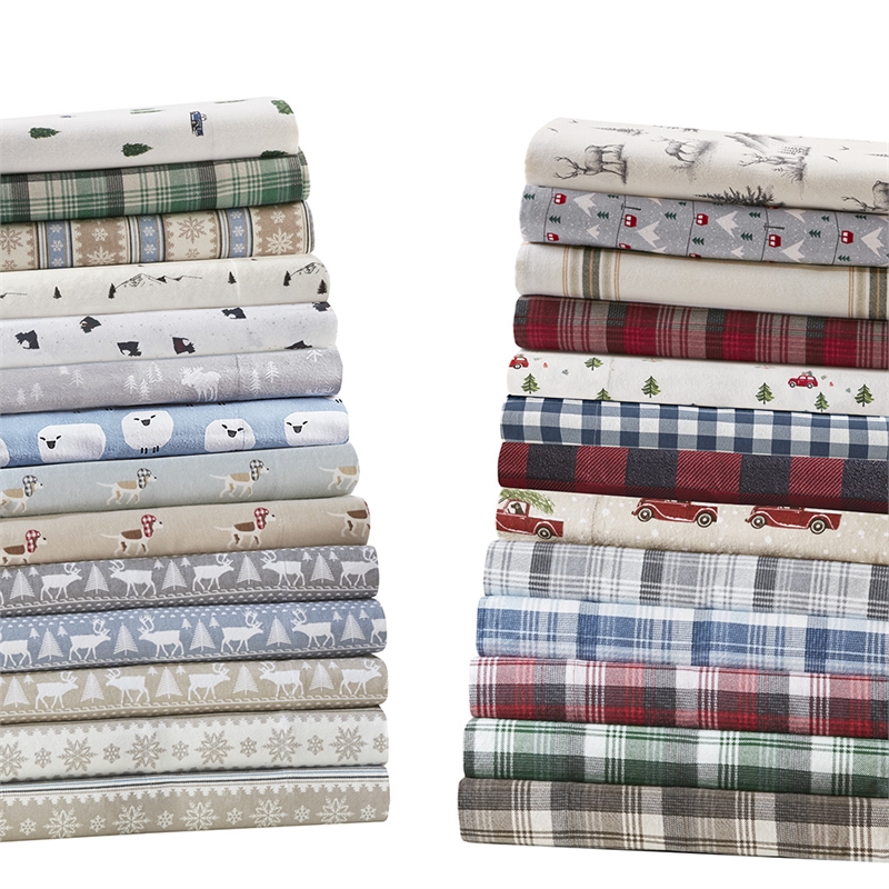 Olliix Woolrich Cotton Flannel King Sheet Set Cotton in Green Trees & Trucks
