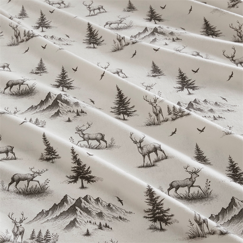 Olliix Woolrich Cotton Flannel Twin Sheet Set Cotton in Gray Deer Toile