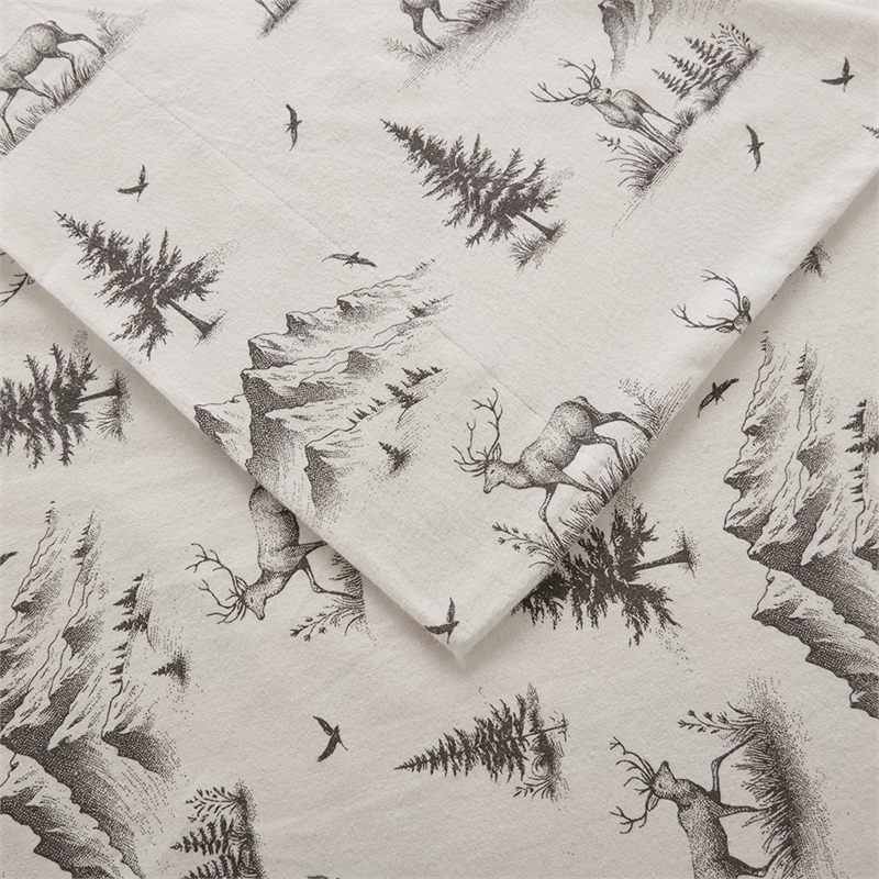 Olliix Woolrich Cotton Flannel Twin Sheet Set Cotton in Gray Deer Toile