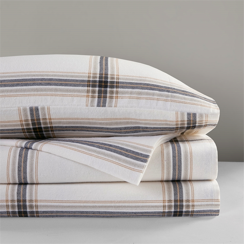 Olliix Woolrich Cotton Flannel Twin Sheet Set Cotton in Tan Plaid