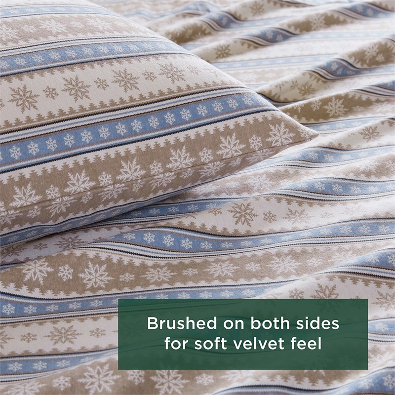 Olliix Woolrich Cotton Flannel Twin Sheet Set Cotton in Blue Snowflake