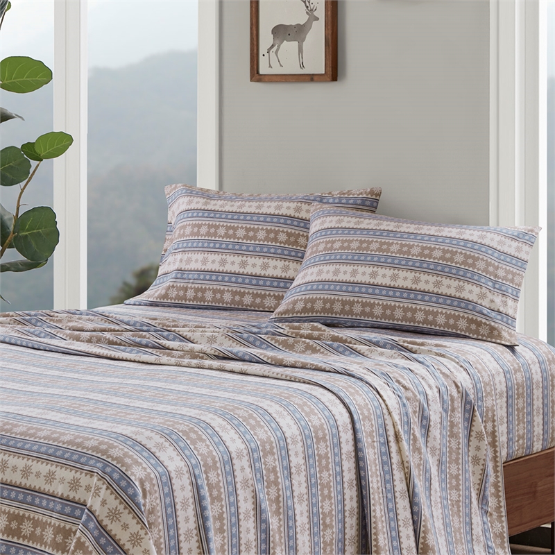 Olliix Woolrich Cotton Flannel Twin Sheet Set Cotton in Blue Snowflake