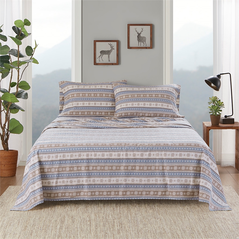 Olliix Woolrich Cotton Flannel Twin Sheet Set Cotton in Blue Snowflake