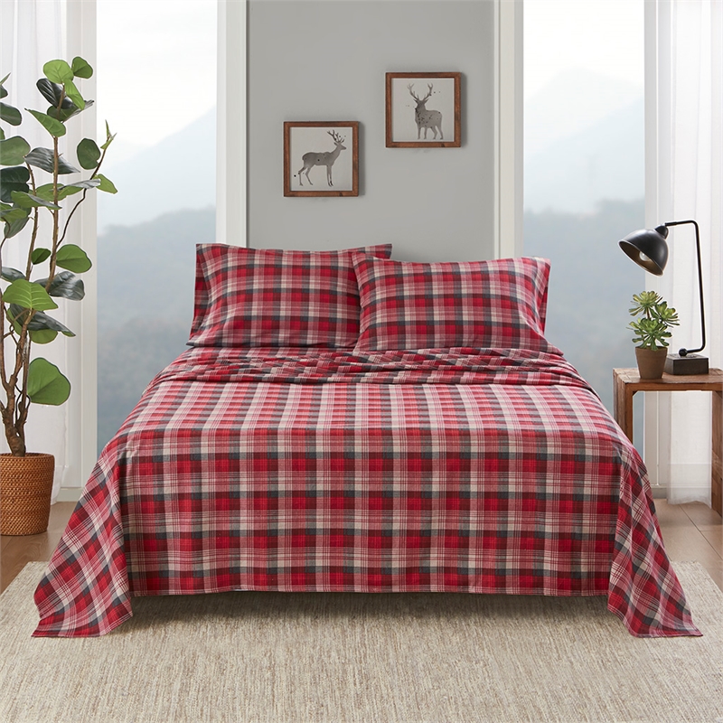 Olliix Woolrich Cotton Flannel Full Sheet Set Cotton in Red Plaid