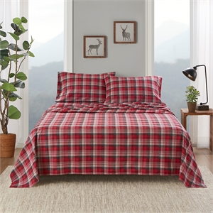 Olliix Woolrich Cotton Flannel Full Sheet Set Cotton in Red Plaid