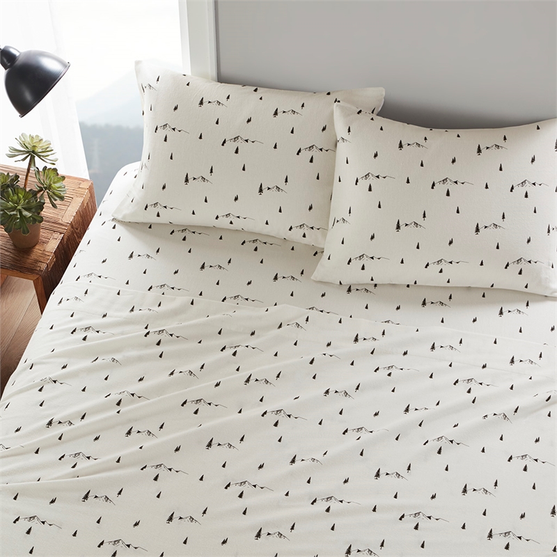Olliix Woolrich Cotton Flannel Full Sheet Set Cotton in Black Pine Trees