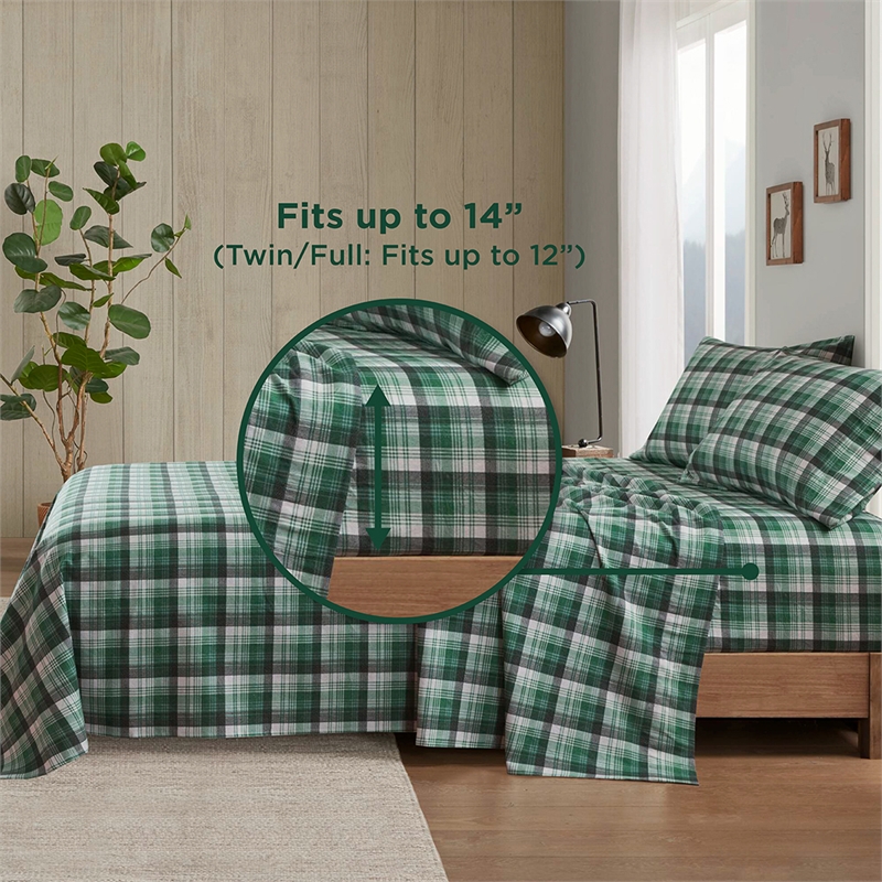 Olliix Woolrich Cotton Flannel Twin Sheet Set Cotton in Green Plaid