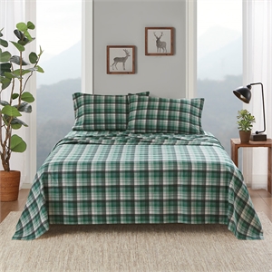 Olliix Woolrich Cotton Flannel Twin Sheet Set Cotton in Green Plaid