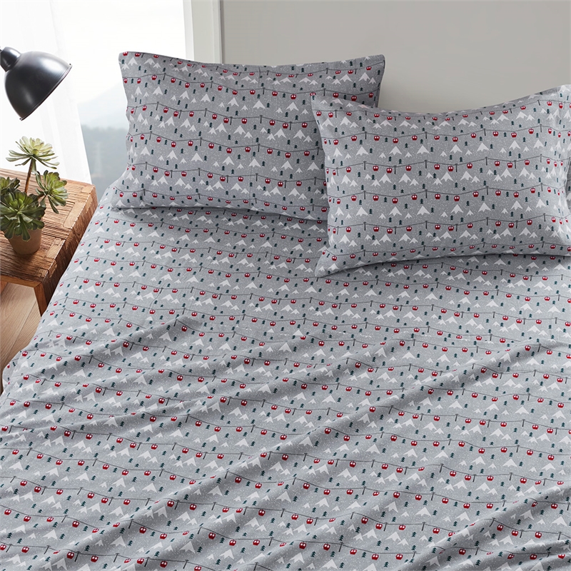 Olliix Woolrich Cotton Flannel Full Sheet Set Cotton in Grey Ski Jump