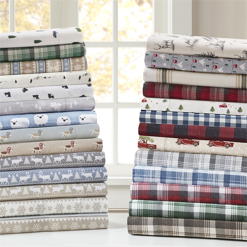 Olliix Woolrich Cotton Flannel Full Sheet Set Cotton in Grey Ski Jump