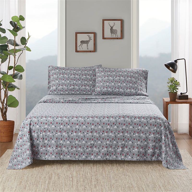 Olliix Woolrich Cotton Flannel Full Sheet Set Cotton in Grey Ski Jump