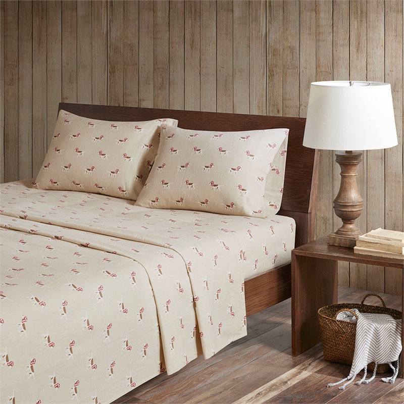 Olliix Woolrich Cotton Flannel Twin Sheet Set Cotton in Tan Dog